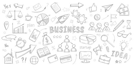 Business idea. Plan drawings business. Startup concept. Goal achievement. Vector illustration.のイラスト素材