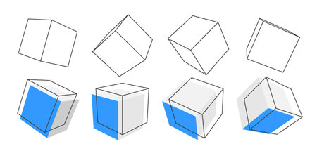 Geometric cubes. Set of abstract squares. Blocks Linear geometric drawing. Vector illustration.のイラスト素材