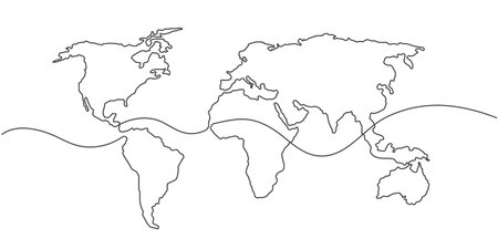 World map. Planet Earth. Traveling around the world. Continuous line drawing. Vector illustration.のイラスト素材