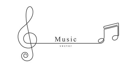 Musical notes. Treble clef.Musical concept. Continuous line drawing. Vector illustration.のイラスト素材
