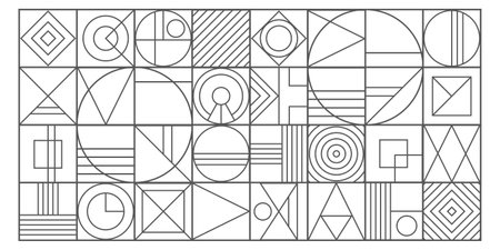Background of squares and geometric shapes. Geometric drawing. Abstract engineering background. Vector illustration.のイラスト素材