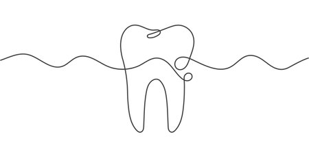 Tooth. Dental concept. Tooth roots. One line drawing. Vector illustration.のイラスト素材