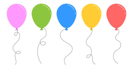 Multicolored balloons. Festive set of balloons on a white background. Vector illustration.のイラスト素材