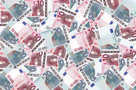 Background with money european twenty euro and  ten euro banknotes
