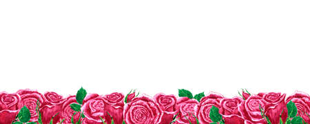 Handdrawn Watercolor roses frame boarder on the white background. Scrapbook design elements. Typography poster, wedding invitation, postcard, label, banner designの写真素材