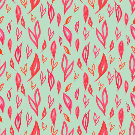Hand drawn Watercolor red abstract leaves seamless pattern on the gray background. Scrapbook design elements. Typography poster, wedding invitation, postcard, label, banner designの写真素材