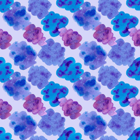Hand drawn Watercolor blue and purple spots seamless pattern on blue background. Scrapbook design elements. Typography poster, wedding invitation, postcard, label, banner designの写真素材