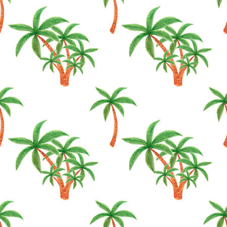 Handdrawn palmtree seamless pattern. watercolor on the white background. Scrapbook design, typography poster, label, banner, textileの写真素材