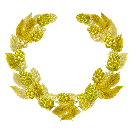 Hand drawn watercolor malt wreath on white background. Label, banner, typography, poster, scrapbook designの写真素材