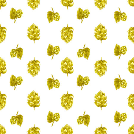 Handdrawn malt seamless pattern. Watercolor green malt on the white background. Scrapbook design, typography poster, label, banner, textileの写真素材