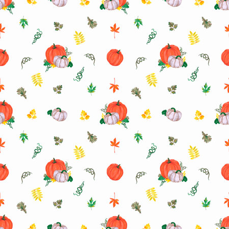 Hand drawn watercolor orange and gray pumpkin seamless pattern on white background. Can be used for textile, Halloween Scrapbook design, bannerの写真素材