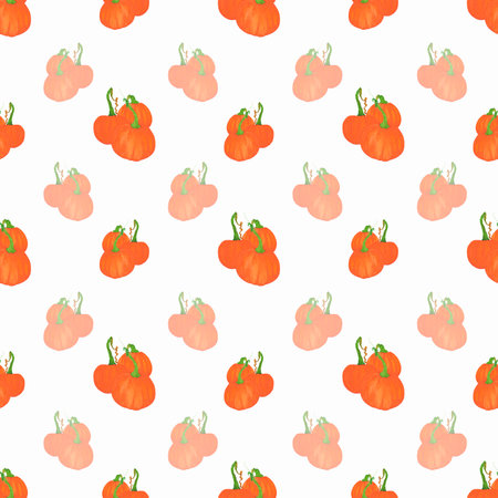 Hand drawn watercolor leaves and pumpkin seamless pattern on white background. Can be used for textile, Halloween Scrapbook design, bannerの写真素材