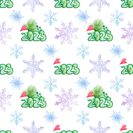 Hand drawn watercolor christmas snowflake seamless pattern. Christmass and New Year symbol, decorative element. Scrapbook, textile, fabric, banner, post cardの写真素材