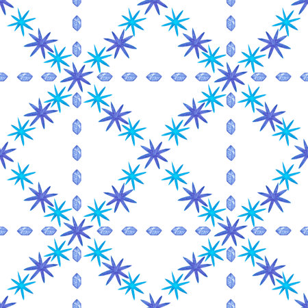 Hand drawn watercolor christmas stars seamless pattern. Christmass and New Year symbol, decorative element. Scrapbook, textile, fabric, banner, post cardの写真素材