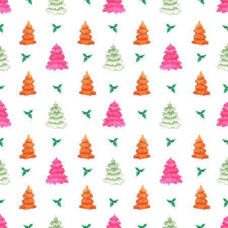 Hand drawn watercolor christmas seamless pattern. Christmass and New Year symbol, decorative element. Scrapbook, textile, fabric, banner, post cardの写真素材