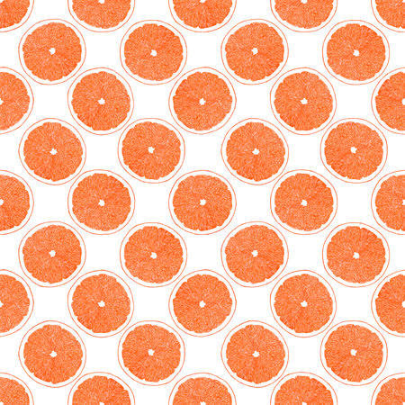 Hand drawn watercolor orange slices seamless pattern on white background. Scrapbook, post card,...