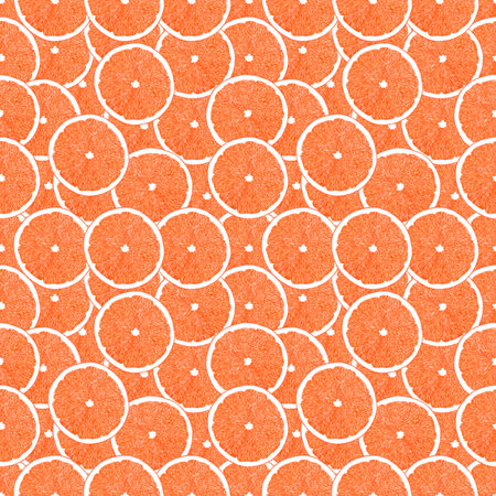 Hand drawn watercolor orange slices seamless pattern on white background. Scrapbook, post card,...