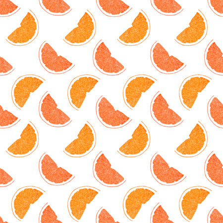 Hand drawn watercolor orange slices seamless pattern on white background. Scrapbook, post card, textile, fabricの写真素材