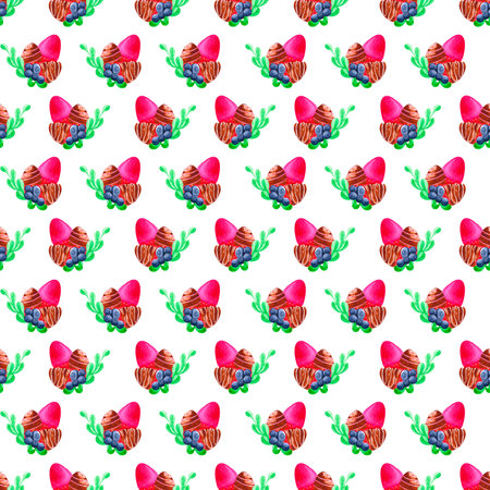 Hand drawn watercolor strawberry in chocolate and blueberry seamless pattern on white background. Gift-wrapping, banner, textile fabric, wallpaperの写真素材