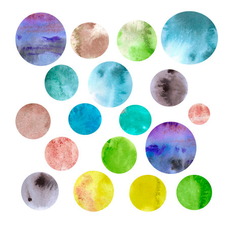 Hand drawn watercolor set of abstract backgrounds isolated on white. Can be used for post cards, scrapbook, bannerの写真素材