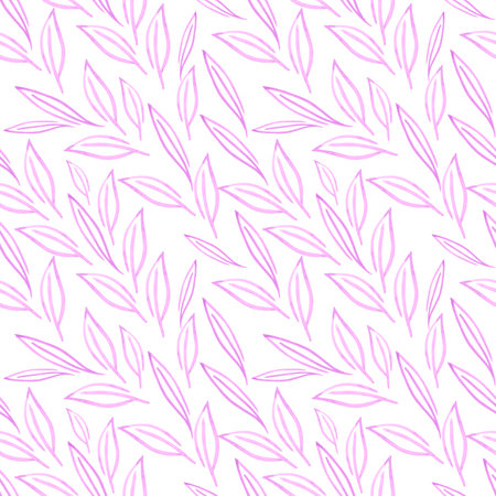 Hand drawn watercolor purple leaves seamless pattern isolated on white background. Can be used for textile, fabric, gift-wrapping and wallpaper designの写真素材