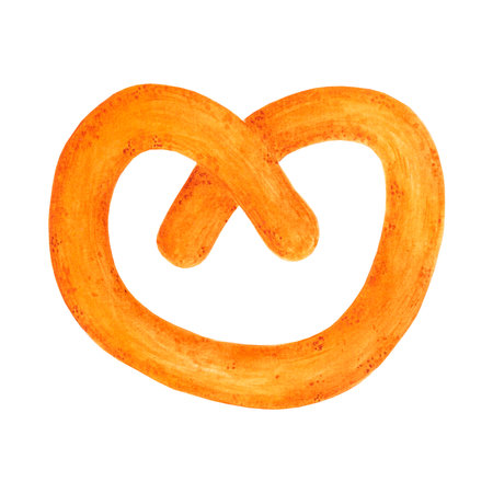 Hand drawn watercolor pretzel. isolated on white background. Can be used for Scrapbook design, cards, label, banner and any printed productsの写真素材