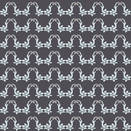 Hand drawn watercolor vintage ornament seamless pattern. Baroque illustration isolated on gray background. Can be used for textile, fabric and other printed productsの写真素材