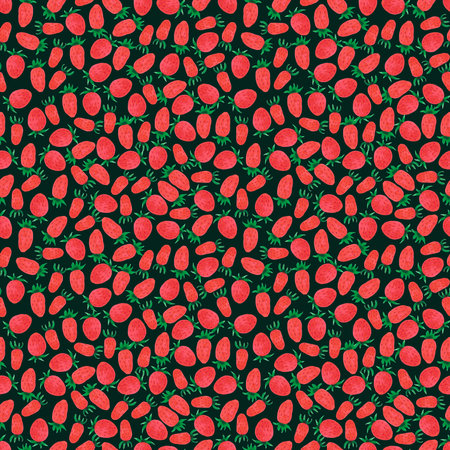 Hand drawn watercolor strawberry seamless pattern isolated on dark background. Can be used for textile, fabric, wrapping and other printed productsの写真素材