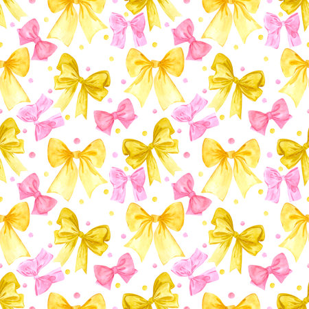 Hand drawn watercolor bows seamless pattern isolated on white background. Can be used for textile, fabric and other printed productsの写真素材