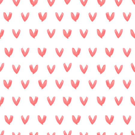 Hand drawn watercolor red hearts seamless pattern isolated on white background. Can be used for textile, fabric, scrapbook and other printed productsの写真素材