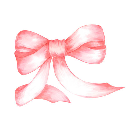 Hand drawn watercolor red bow isolated on white background. Can be used for cards, labels and other printed productsの写真素材
