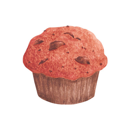 Hand drawn watercolor muffin. Illustration of food isolated on white background. Can be used for postcard, label, scrapbook and other printed productsの写真素材
