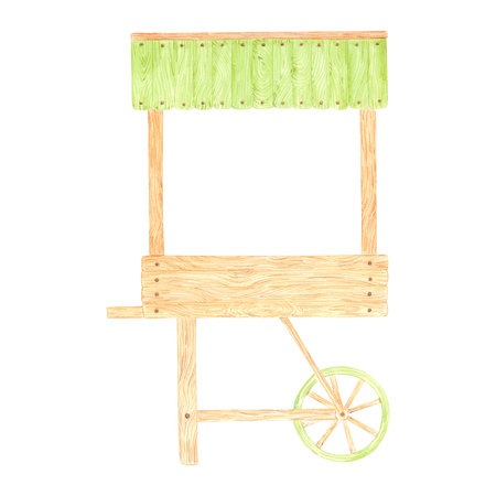 Hand drawn watercolor wooden cart isolated on white background. Can be used for postcard, label, scrapbook and other printed productsの写真素材