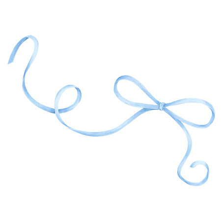 Hand drawn watercolor blue colored bow isolated on white background. Can be used for cards, labels and other printed productsの写真素材