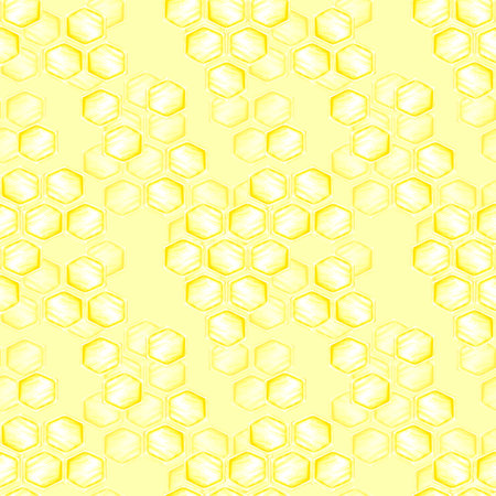 Golden honey comb seamless pattern, hand drawn watercolor cell illustration isolated on yellow...