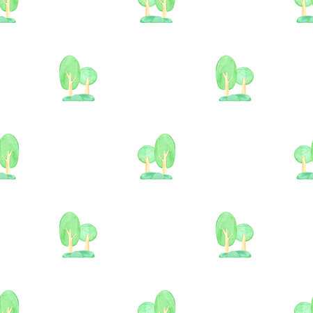 Hand drawn watercolor small trees seamless pattern. Illustration isolated on white background. Can be used for textile, fabric, scrapbook and other printed productsの写真素材