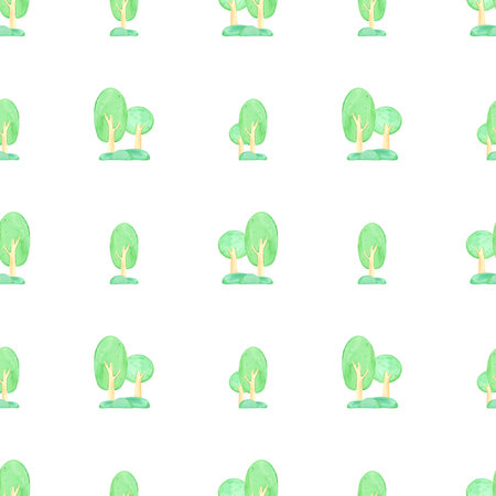 Hand drawn watercolor small trees seamless pattern. Illustration isolated on white background. Can be used for textile, fabric, scrapbook and other printed productsの写真素材