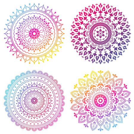 Set of colorful ethnic ornaments. Gradient mandala vector illustration for prinのイラスト素材