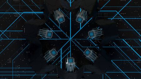 Abstract cyber technological background. Circuit board concept 3d illustration. Futuristic computer...