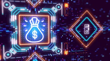 Money sack symbol on digital background. Finance and business themeの写真素材