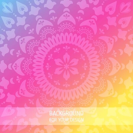 Cute floral ornament background with pink gradient. Round mandalaのイラスト素材