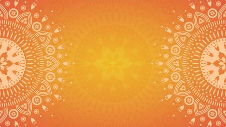 Summer Flower mandala on orange background. Festive folk floral illustrationのイラスト素材