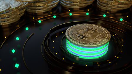 Bitcoin cryptocurrency symbol on the digital background. Finance and businesの写真素材