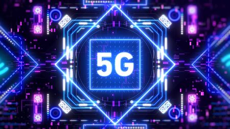 5G Network for mobile internet. Neon interface concept illustration.の写真素材
