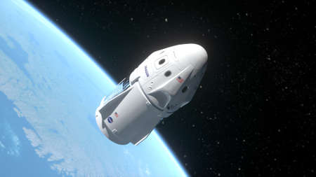 New york, USA - May 31, 2020: Nasa launches Crew Dragon spaceship. Earth orbitのeditorial素材