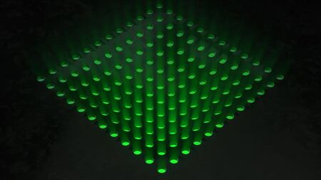 Futuristic technological background. Game theme 3d illustration with green light