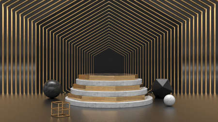 Marble and gold podium abstract 3d illustration. Trendy design mockupの写真素材