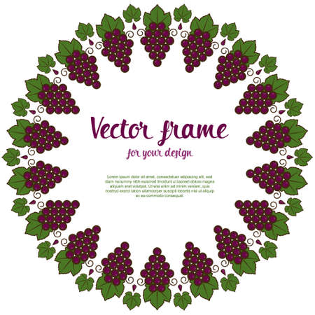 Wreath with purple grape. Round frame bunches of grapes. Vector illustrationのイラスト素材