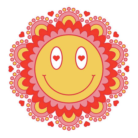 Cute flower with smile. Colorful illustration for kids, decorationのイラスト素材