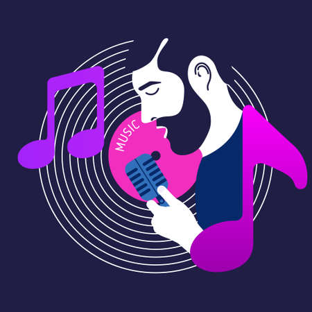 Man singing jazz music. Flat minimal illustration card for festival or clubのイラスト素材